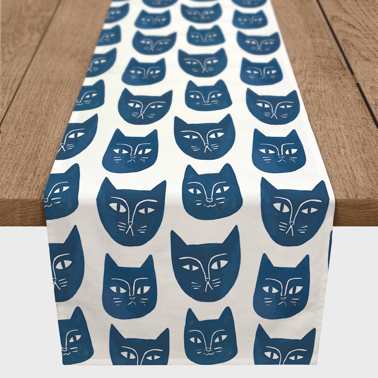 Blue Cat Face Pattern 16" x 72" Cotton Twill Runner